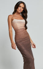 Aldine Midi Dress - Ombre Mesh Bodycon Dress in Chocolate