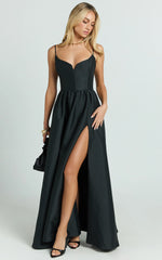 Kali Maxi Dress - Sweetheart Fit And Flare High Split Dress in Black