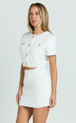 Addington Two Piece Set - Boucle Cap Sleeve Crop Jacket And Fitted Mini Skirt in White
