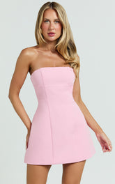 Catharine Mini Dress - Strapless A Line Dress in Pink