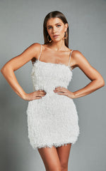 Reis Mini Dress - Textured Strapless Bodycon in White