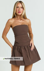 Donatella Mini Dress - Strapless Drop Waist Dress in Chocolate