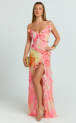 Adele Maxi Dress - Strappy V Neck Ruffle Tiered Dress in Regency Print