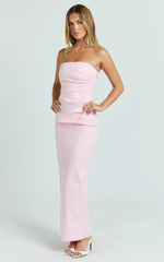 Jamie Midi Dress - Strapless Ruched Fitted Column Dress in Pink