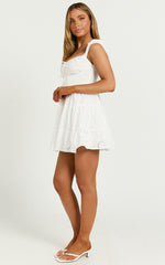 Nieza Mini Dress - Short Sleeve Corset Detail Mini Dress in White