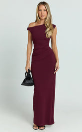 Genie Maxi Dress - Off The Shoulder Dress in Wine