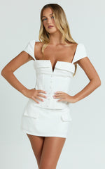 Stacey Two Piece Set - Cap Sleeve Square Neck Top And Mid Rise Fitted Skirt in White