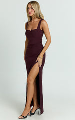 Thelma Maxi Dress - Square Neck Bodycon Dress in Wine