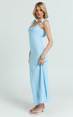 Jenkins Midi Linen Dress - Scoop Frill Neck A Line Dress in Light Blue