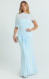 Nicolette Maxi Dress - Cape Sleeve Off Shoulder Dress in Blue
