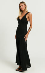 Virgie Maxi Dress - V Neck Drop Waist Dress in Black