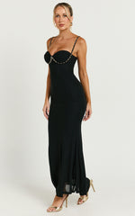 Chenna Midi Dress - Sweetheart Chain Detail Dress in Black