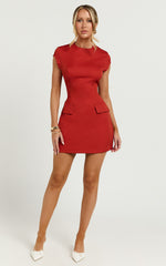 Wyatt Mini Dress -  Short Sleeve Corset A Line Dress in Red