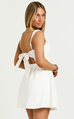 Ida Mini Dress - Wide Strap Straight Neck  Bow Back Dress in White