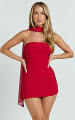 Sophie Mini Dress - Tie Neck Strapless Bodycon Dress in Red