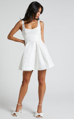 Stephane Mini Dress - Corset Scoop Neck Fit and Flare Dress in Ivory