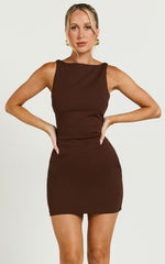 Bindi Boat Neck Bodycon Mini Dress in Chocolate