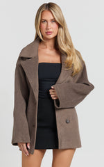 Alessandra Coat - Single Breasted Belted Short Wool Like Coat in Dark Chocolate