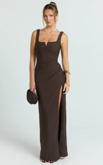 Thelma Maxi Dress - Square Neck Bodycon Dress in Chocolate