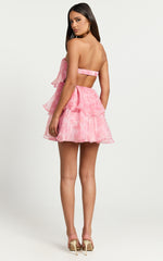 Caren Mini Dress - Sweetheart Strapless Layered Dress in Pink