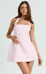 Dante Mini Dress - Halter Neck Tie Tulip Skirt Dress in Pink