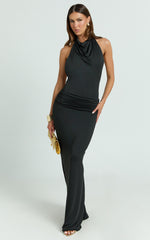 Lizzy Maxi Dress - Backless Ruched Bodycon Dress in Black