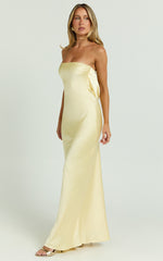 Charlita Maxi Dress - Strapless Cowl Back Satin Dress in Butter Yellow