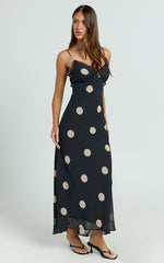 Analy Midi Dress - V Neck Mesh Dress in Black Polkadot