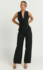 Octavie Jumpsuit - Plunge Wide Leg Jumpsuit in Black