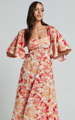 Amalie The Label - Thalia Linen Blend Puff Sleeve Midi Dress in Sienna Print