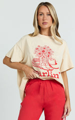 Alena Top - Oversized Darlin Print Tee in Beige