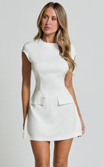 Wyatt Mini Dress -  Short Sleeve Corset A Line Dress in Ivory