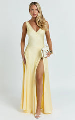 Darlene Maxi Dress - Lace Trim Drop Waist Dress in Lemon