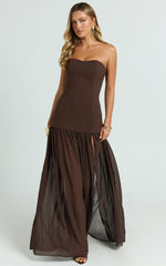Jocelyn Maxi Dress - Strapless Ruched Fit And Flare Dress in Chocolate