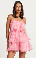 Caren Mini Dress - Sweetheart Strapless Layered Dress in Pink