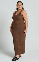 Novida Midi Dress - Textured Bodycon Dress in Chocolate