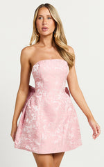 Wynn Mini Dress - Strapless Ribbon Back Detail Dress in Pink
