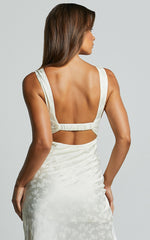 Cohen Midi Dress - Jacquard Satin Midi Dress in Cream