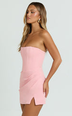 Avery Mini Dress - Strapless Corset Bodice Draped Dress in Pink