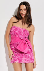 Ayesha Mini Dress - Strapless with Ribbon Detail Dress in Pink