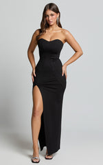 Oriella Maxi Dress - Panelled Thigh Split Strapless Dress in Black