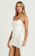 Laine Mini Dress - Jacquard Draped Dress in White