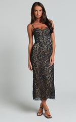 Makenzie Midi Dress - Strappy Corset Lace Slip Dress in Black