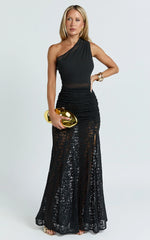 Candice Maxi Dress - Lace Contrast Georgette Dress in Black