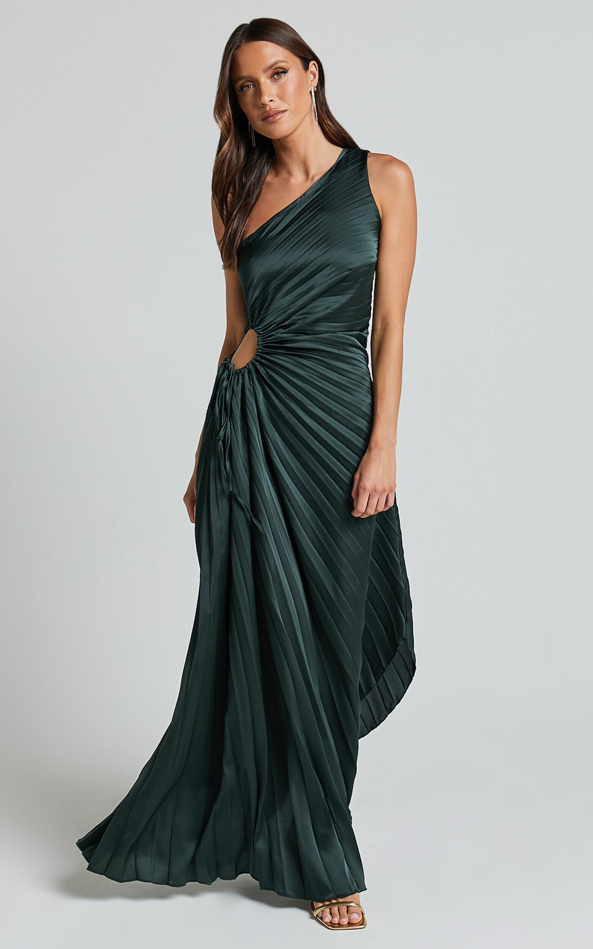 Kitsune Maxi Dress - One Shoulder Cut Out Dress in Emerald Green