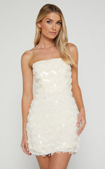 Nola Mini Dress - Strapless Sequin Dress in Cream