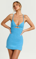 Teagan Mini Dress - Cut Out Low Back Bodycon Dress in Blue