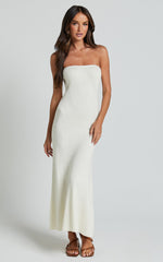 Jenara Knitted Midi Dress - Strapless Knited Midi Dress in Off White