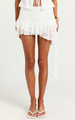 Anita Mini Skirt - Asymmetric Lace Frill Skirt in White