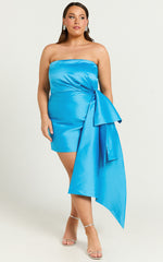 Jayce Mini Dress - Strapless Drape Dress in Blue